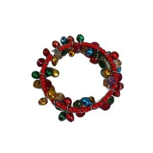 Christmas Jingle Bells and Multicolored Beads Memory Wire Statement Bracelet